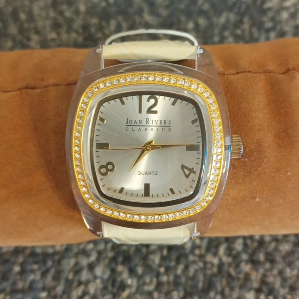 Joan Rivers off white leather and rhinestone women's watch